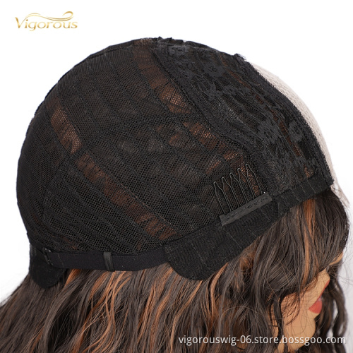 Long Hair Heat Resistant Classic Kinky Curly Mixed Black Brown Synthetic Lace Front Wigs Natural Hairline